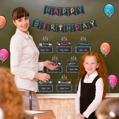 26pc Happy Birthday Bulletin Board Set Chalkboard Bulletin Board Classroom Birthday Decoration Cutouts for Calendars Bulletin Boards Back to School Decoration in Saudi Arabia