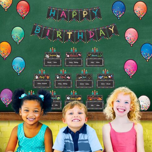 26pc Happy Birthday Bulletin Board Set Chalkboard Bulletin Board Classroom Birthday Decoration Cutouts for Calendars Bulletin Boards Back to School Decoration in Saudi Arabia