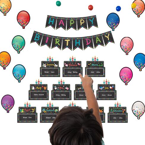 26pc Happy Birthday Bulletin Board Set Chalkboard Bulletin Board Classroom Birthday Decoration Cutouts for Calendars Bulletin Boards Back to School Decoration in Saudi Arabia