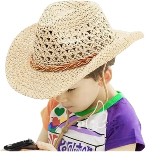 Kids Straw Cowboy Hat Wide Brim Sun Hat Shapeable Western Style Country Cowgirl Summer Panama Hat Sombrero UPF 50+ Beach Hat in Saudi Arabia