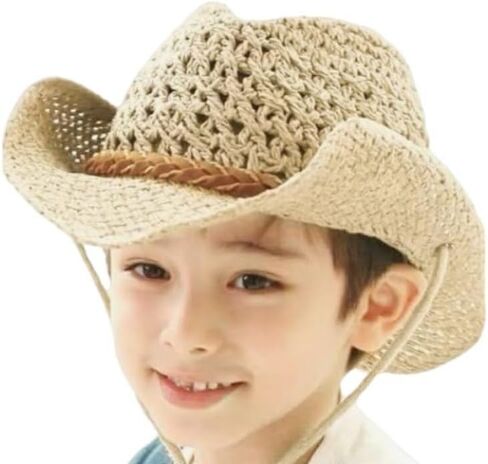 Kids Straw Cowboy Hat Wide Brim Sun Hat Shapeable Western Style Country Cowgirl Summer Panama Hat Sombrero UPF 50+ Beach Hat in Saudi Arabia