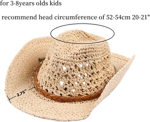 Kids Straw Cowboy Hat Wide Brim Sun Hat Shapeable Western Style Country Cowgirl Summer Panama Hat Sombrero UPF 50+ Beach Hat in Saudi Arabia