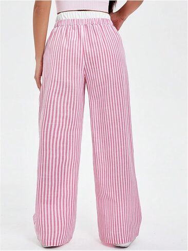 Verdusa Women's Striped Elastic High Waist Loose Wide Leg Pants with Pockets in Saudi Arabia