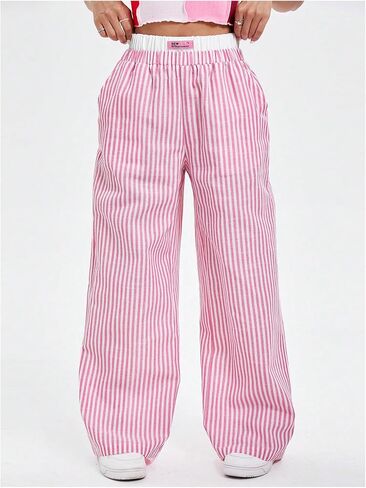 Verdusa Women's Striped Elastic High Waist Loose Wide Leg Pants with Pockets in Saudi Arabia