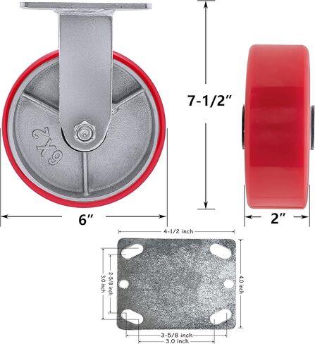عجلات شديدة التحمل مقاس 6 × 2 - عجلات صناعية من مادة البولي يوريثين ذات قدرة تحمل قوية تصل إلى 1200 رطل، عجلة صلبة، تستخدم على نطاق واسع في الأثاث، ومقعد العمل، وصندوق الأدوات (1 صلب) in Kuwait