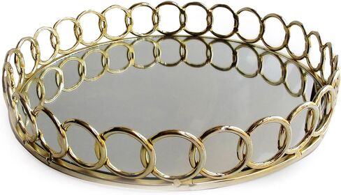American Atelier Looped Round Mirror Tray Decorative Beautiful Mirror Valet Catchall for Jewelry, Perfume, Toiletries or Makeup Ideal for Dresser, Vanity, Table, Bathroom & More in Kuwait