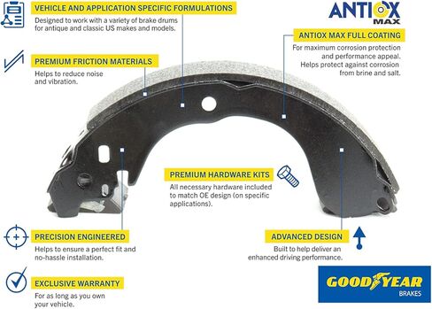 Goodyear Anti-Rust Coating Rear Brake Shoe with Pins & Levers For Toyota & More GYS642 in Saudi Arabia