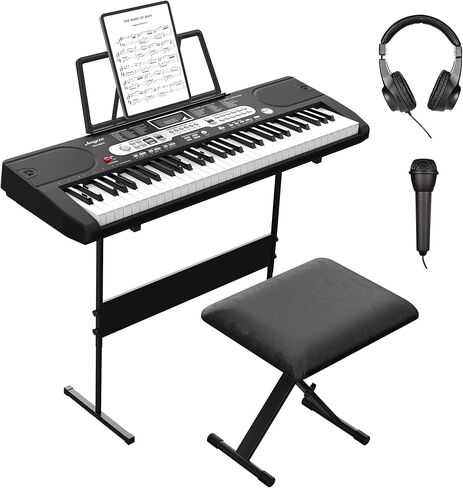Keyboard Piano for Beginners, 61 Key Piano Keyboard with Built-In Speaker Microphone, Sheet Stand and Power Supply, Portable Keyboard Teaching for Best Birthday or Christmas Gift in Saudi Arabia