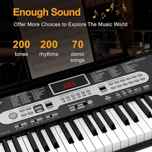 Keyboard Piano for Beginners, 61 Key Piano Keyboard with Built-In Speaker Microphone, Sheet Stand and Power Supply, Portable Keyboard Teaching for Best Birthday or Christmas Gift in Saudi Arabia
