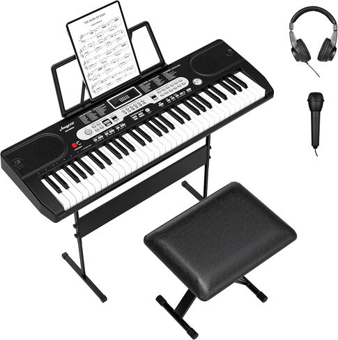 Keyboard Piano for Beginners, 61 Key Piano Keyboard with Built-In Speaker Microphone, Sheet Stand and Power Supply, Portable Keyboard Teaching for Best Birthday or Christmas Gift in Saudi Arabia
