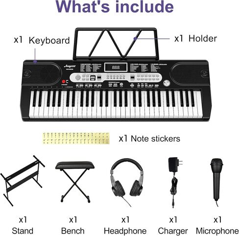 Keyboard Piano for Beginners, 61 Key Piano Keyboard with Built-In Speaker Microphone, Sheet Stand and Power Supply, Portable Keyboard Teaching for Best Birthday or Christmas Gift in Saudi Arabia
