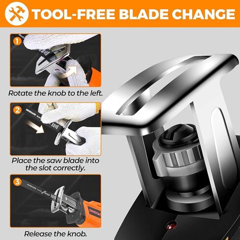 DINSHARE 20V Cordless Reciprocating Saw, 0-3500 SPM, 2 Packs Batteries, Updated, Tool-Free Blade Change, LED Light Power Reciprocating Saws, Includes 6 Saw Blades Kit for Wood/Metal/PVC Cutting in Saudi Arabia