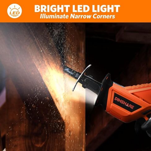 DINSHARE 20V Cordless Reciprocating Saw, 0-3500 SPM, 2 Packs Batteries, Updated, Tool-Free Blade Change, LED Light Power Reciprocating Saws, Includes 6 Saw Blades Kit for Wood/Metal/PVC Cutting in Saudi Arabia