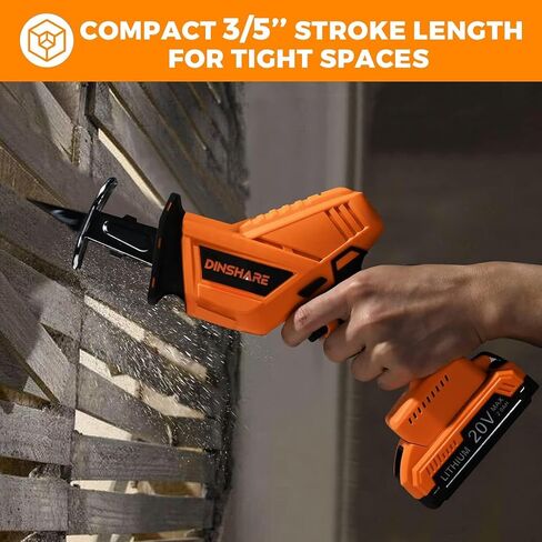 DINSHARE 20V Cordless Reciprocating Saw, 0-3500 SPM, 2 Packs Batteries, Updated, Tool-Free Blade Change, LED Light Power Reciprocating Saws, Includes 6 Saw Blades Kit for Wood/Metal/PVC Cutting in Saudi Arabia
