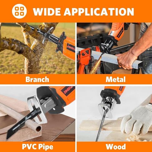DINSHARE 20V Cordless Reciprocating Saw, 0-3500 SPM, 2 Packs Batteries, Updated, Tool-Free Blade Change, LED Light Power Reciprocating Saws, Includes 6 Saw Blades Kit for Wood/Metal/PVC Cutting in Saudi Arabia