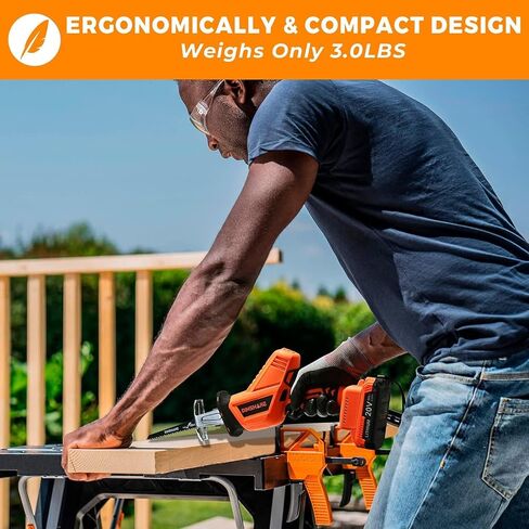 DINSHARE 20V Cordless Reciprocating Saw, 0-3500 SPM, 2 Packs Batteries, Updated, Tool-Free Blade Change, LED Light Power Reciprocating Saws, Includes 6 Saw Blades Kit for Wood/Metal/PVC Cutting in Saudi Arabia