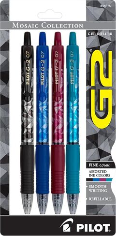Pilot, G2 Premium Gel Roller Pens, Fine Point 0.7 mm, Mosaic Collection, Assorted Colors, Pack of 4 in Saudi Arabia