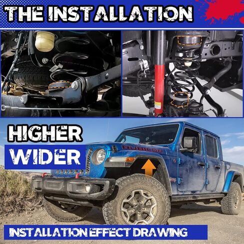 KSP Gladiator JT Leveling Kits 1.5 F+0.75 R، مجموعة تعليق كاملة متوافقة مع Jeep JT 2019 2020 2021 2022، فواصل زنبركية من الصلب الكربوني ترفع الأمام 1.5 بوصة والخلف 0.75 بوصة تناسب الإطارات القصوى 35 بوصة in Kuwait