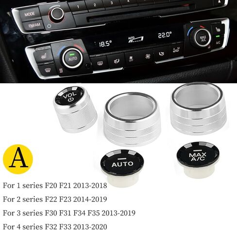 غطاء مقبض تكييف الهواء بنمط الكريستال الفضي للتحكم في المناخ ومقبض مستوى الصوت متوافق مع BMW 5 6 7 Series X5 X6 F10 F12 F01 F15 F16 (الطراز B لهيكل F) in Kuwait