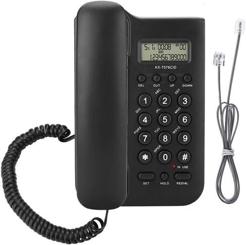 Yoidesu KX-T076 هاتف سلكي هاتف أرضي مع معرف المتصل، هاتف منزلي سلكي مثبت على الحائط هاتف سلكي مثبت على سطح المكتب هاتف أرضي للمنزل والفندق (أسود) in Kuwait