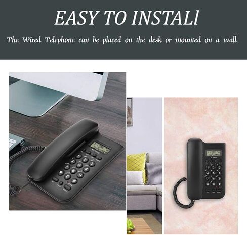 Yoidesu KX-T076 Wired Telephone Landline Phone with Caller ID, Corded Home Phone Wall Mounted Phone Wired Telephone Fixe Desktop Landline Telephone for Home Hotel (Black) in Saudi Arabia