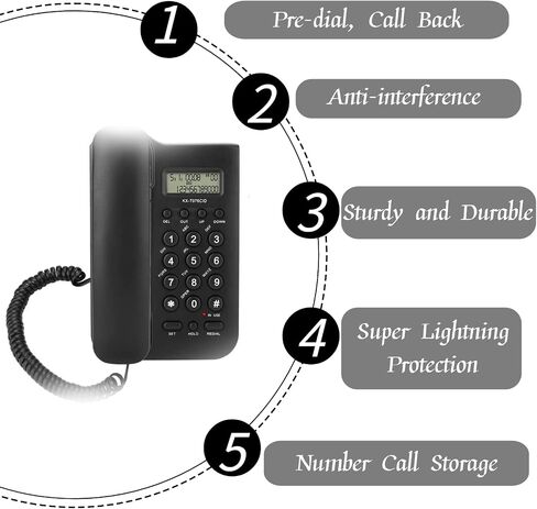 Yoidesu KX-T076 Wired Telephone Landline Phone with Caller ID, Corded Home Phone Wall Mounted Phone Wired Telephone Fixe Desktop Landline Telephone for Home Hotel (Black) in Saudi Arabia