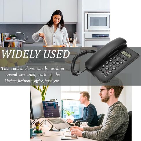 Yoidesu KX-T076 Wired Telephone Landline Phone with Caller ID, Corded Home Phone Wall Mounted Phone Wired Telephone Fixe Desktop Landline Telephone for Home Hotel (Black) in Saudi Arabia
