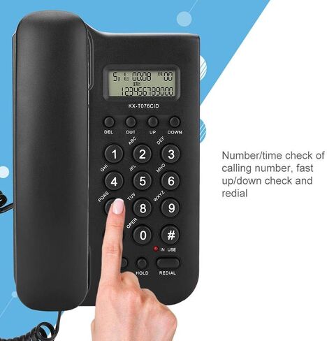 Yoidesu KX-T076 Wired Telephone Landline Phone with Caller ID, Corded Home Phone Wall Mounted Phone Wired Telephone Fixe Desktop Landline Telephone for Home Hotel (Black) in Saudi Arabia