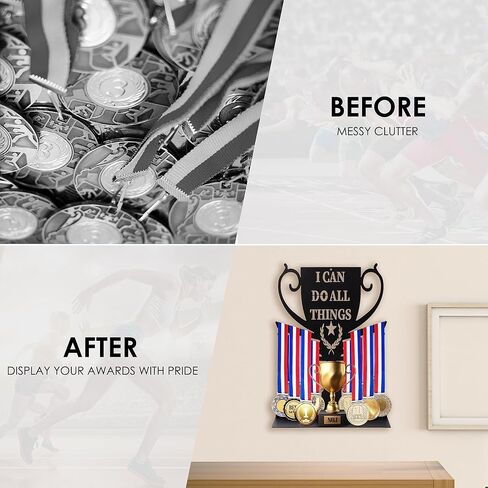 Race Medal Hanger Display Rack -Sturdy Wall Mount Trophy Holder for Medals, Easy to Install for Sports Marathon, Gymnastics, Soccer, etc- Holds Over 30 Medals Trophies & Ribbon Belt in Saudi Arabia