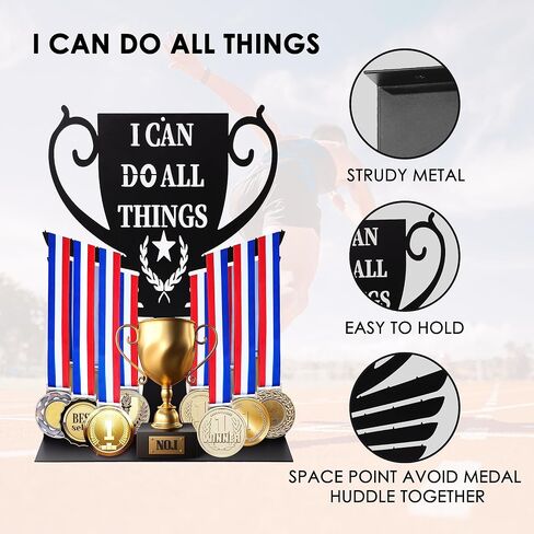 Race Medal Hanger Display Rack -Sturdy Wall Mount Trophy Holder for Medals, Easy to Install for Sports Marathon, Gymnastics, Soccer, etc- Holds Over 30 Medals Trophies & Ribbon Belt in Saudi Arabia