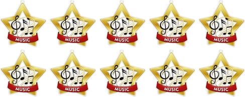 Pack of 10x Music Star Extra Large Gold Medals | 3 1/4" Medals with Free Ribbons | Bulk Buy Medal Combo Deal | for Clubs & Events | Made from 5/32" Thick Printed Acrylic | Full Color Print in Saudi Arabia
