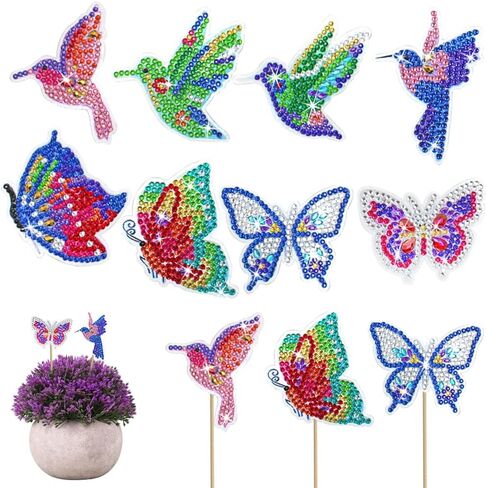 مجموعة طلاء فني ماسي من FineGood مكونة من 8 قطع، لوحات فنية ماسية على شكل فراشة الطيور لديكور ساحة الحديقة، مجموعات فنية ماسية ذاتية الصنع للبالغين in Kuwait