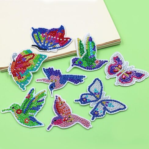 مجموعة طلاء فني ماسي من FineGood مكونة من 8 قطع، لوحات فنية ماسية على شكل فراشة الطيور لديكور ساحة الحديقة، مجموعات فنية ماسية ذاتية الصنع للبالغين in Kuwait