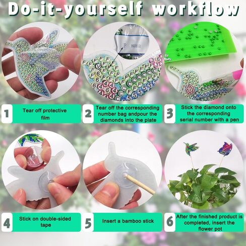 مجموعة طلاء فني ماسي من FineGood مكونة من 8 قطع، لوحات فنية ماسية على شكل فراشة الطيور لديكور ساحة الحديقة، مجموعات فنية ماسية ذاتية الصنع للبالغين in Kuwait