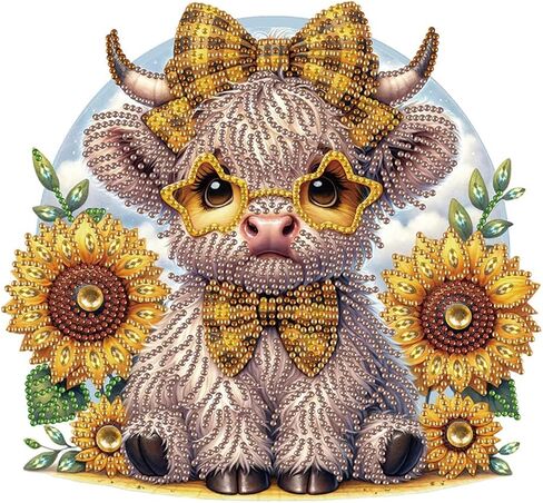 SJUTOUCI Diamond Art Painting Kits for Adults, 5D Highland Cow Yak Special Shape Diamond Art for Beginners, Crystal Rhinestones Dots Bead Art for Home Wall Decoration Gift 12×12inch in Saudi Arabia