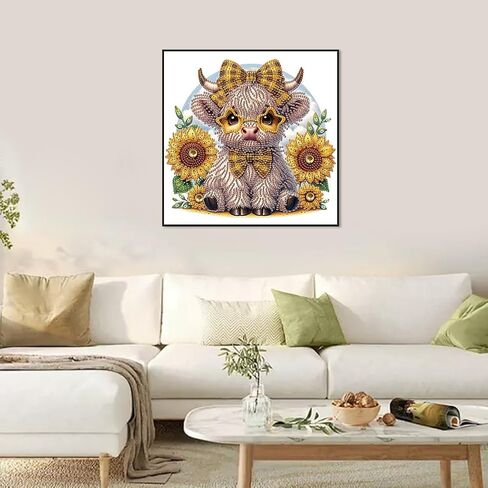 SJUTOUCI Diamond Art Painting Kits for Adults, 5D Highland Cow Yak Special Shape Diamond Art for Beginners, Crystal Rhinestones Dots Bead Art for Home Wall Decoration Gift 12×12inch in Saudi Arabia