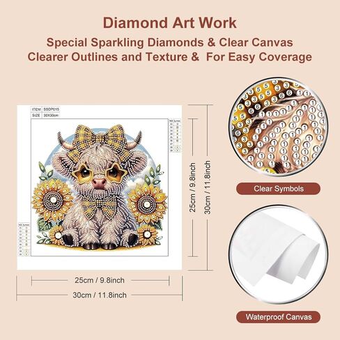 SJUTOUCI Diamond Art Painting Kits for Adults, 5D Highland Cow Yak Special Shape Diamond Art for Beginners, Crystal Rhinestones Dots Bead Art for Home Wall Decoration Gift 12×12inch in Saudi Arabia
