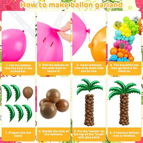 Amandir 160Pcs Tropical Hawaiian Balloon Arch Garland Kit Luau Party Decorations with Palm Tree Aloha Pineapple Coconut Foil Balloon Green Hot Pink Balloon for Summer Beach Birthday Party Decorations in Saudi Arabia