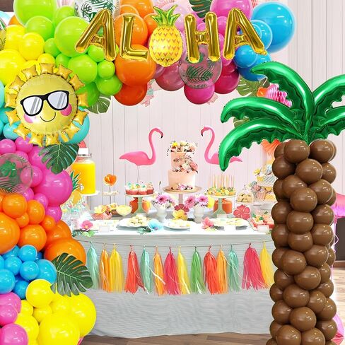 Amandir 160Pcs Tropical Hawaiian Balloon Arch Garland Kit Luau Party Decorations with Palm Tree Aloha Pineapple Coconut Foil Balloon Green Hot Pink Balloon for Summer Beach Birthday Party Decorations in Saudi Arabia