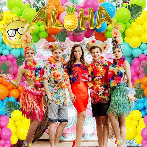 Amandir 160Pcs Tropical Hawaiian Balloon Arch Garland Kit Luau Party Decorations with Palm Tree Aloha Pineapple Coconut Foil Balloon Green Hot Pink Balloon for Summer Beach Birthday Party Decorations in Saudi Arabia
