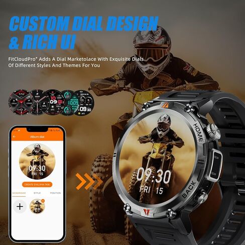 Military Smart Watches for Men with LED Flashlight, Outdoor Tactical Rugged Smart Watch with 1.45" HD Touch Screen, Fitness Sport Activity Tracker with Heart rate Monitor Compatible with iOS & Android in Saudi Arabia
