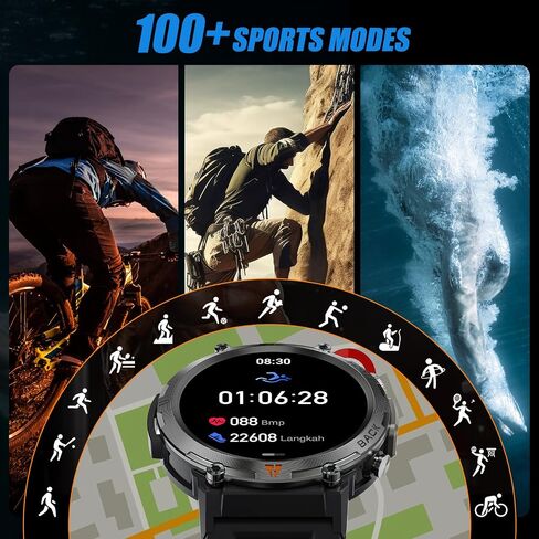 Military Smart Watches for Men with LED Flashlight, Outdoor Tactical Rugged Smart Watch with 1.45" HD Touch Screen, Fitness Sport Activity Tracker with Heart rate Monitor Compatible with iOS & Android in Saudi Arabia