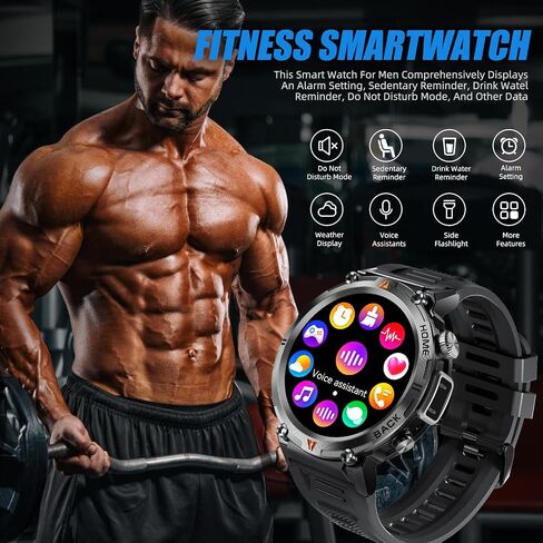 Military Smart Watches for Men with LED Flashlight, Outdoor Tactical Rugged Smart Watch with 1.45" HD Touch Screen, Fitness Sport Activity Tracker with Heart rate Monitor Compatible with iOS & Android in Saudi Arabia