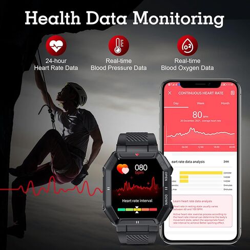 ساعات ذكية للرجال للرد على المكالمات بتقنية البلوتوث، ساعة Ip67 مقاومة للماء للياقة البدنية في الهواء الطلق، شاشة ساعة ذكية عسكرية بنظام تحديد المواقع العالمي لهواتف Android iOS مع شاشة IPS مقاس 1.85 بوصة، معدل ضربات القلب أثناء النوم وضغط الدم in Kuwait