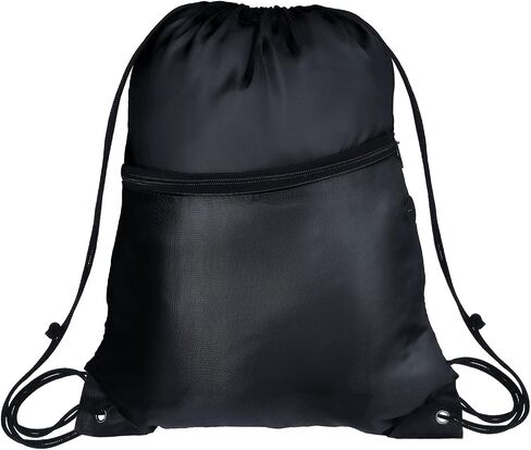 Drawstring Gym Backpacks String Gym Bag Sports Waterproof Canvas Bag Yoga Travel Black Backpack for Men Women Large Size with Zipper Pockets (Black) in Saudi Arabia