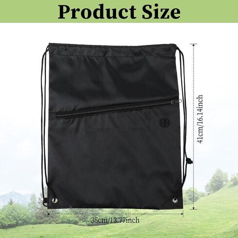Drawstring Gym Backpacks String Gym Bag Sports Waterproof Canvas Bag Yoga Travel Black Backpack for Men Women Large Size with Zipper Pockets (Black) in Saudi Arabia
