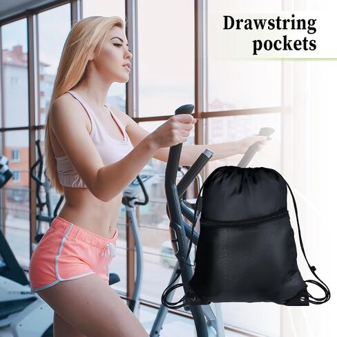 Drawstring Gym Backpacks String Gym Bag Sports Waterproof Canvas Bag Yoga Travel Black Backpack for Men Women Large Size with Zipper Pockets (Black) in Saudi Arabia