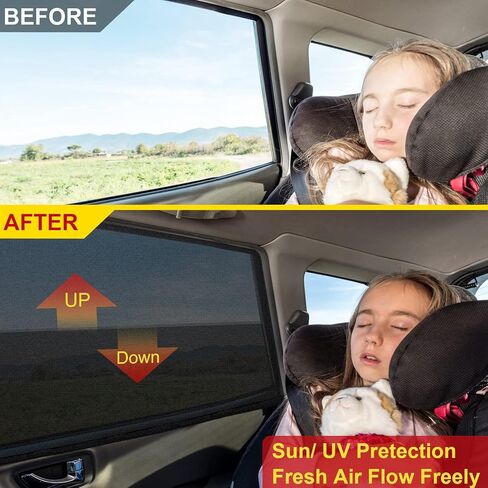 Car Sun Shade, 2 Pack Car Window Shade for Baby Universal Car Side Window Sunshade Sun Glare and UV Protection for Kids/Adults/Pets - Fits 98% Cars in Saudi Arabia