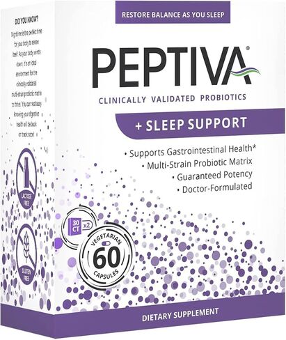 Peptiva 26 Billion CFU Probiotic and Sleep Support - Clinically Validated Multi-Strain Probiotic - Lactobacillus and Bifidobacterium, Melatonin in Kuwait