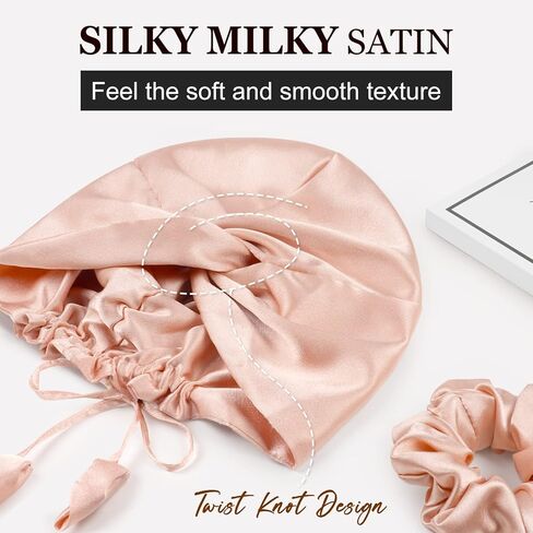 باريسبيلا غطاء رأس من الساتان الحريري القابل للعكس للنوم، ناعم كالحرير لفافة شعر للنوم، قبعة نوم من الساتان قابلة للتعديل للنساء، عمامة أنيقة للشعر المجعد، أسود، عبوة من قطعة واحدة in Kuwait